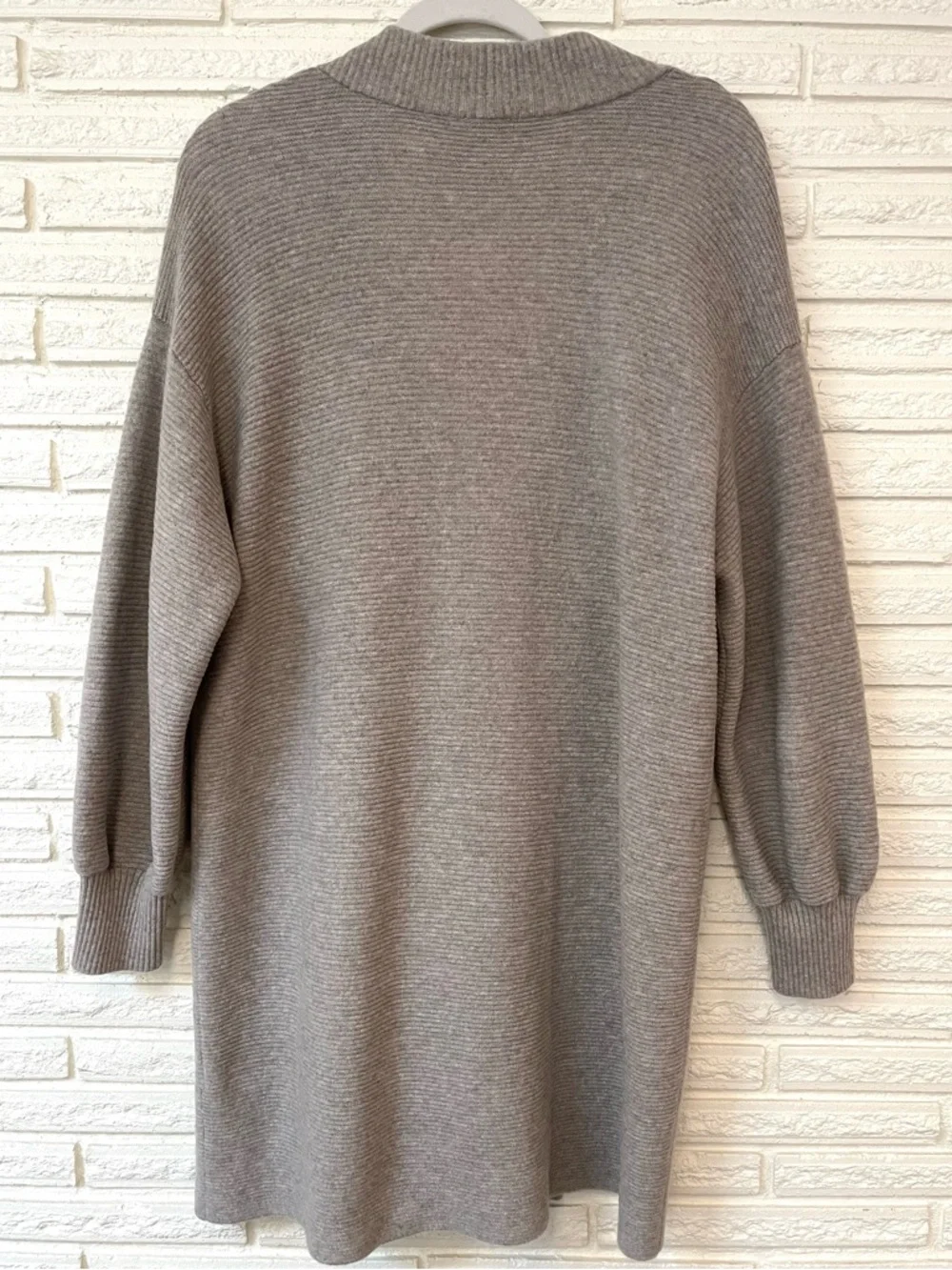 Chico’s 100% Cashmere Long Cardigan Size 3 Taupe Ribbed Open Front Minimalist XL